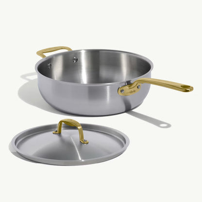 MADE IN® Stainless Clad Saucier with Lid: 5 QT, Antique Brass Handle