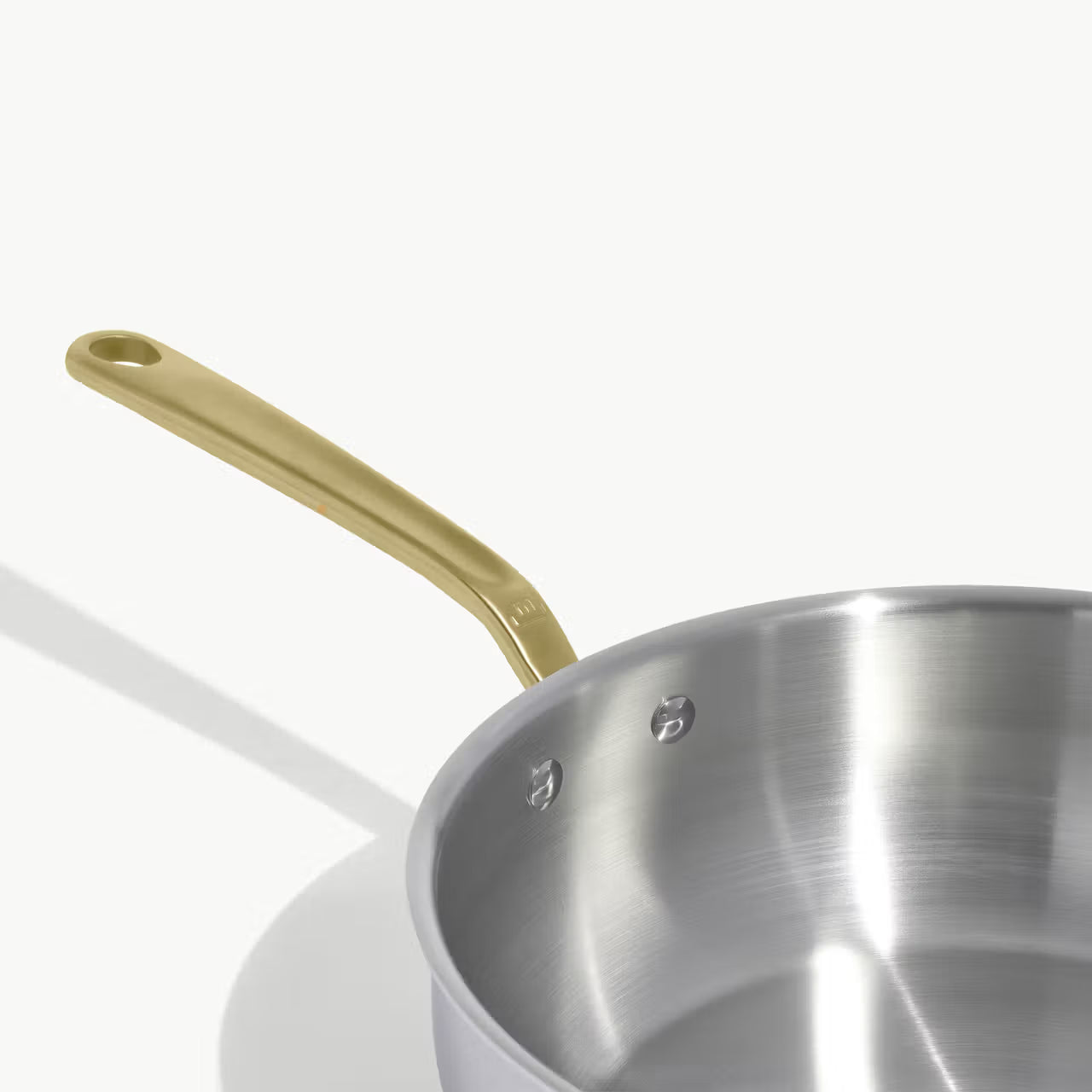 MADE IN® Stainless Clad Saucier with Lid: 5 QT, Antique Brass Handle