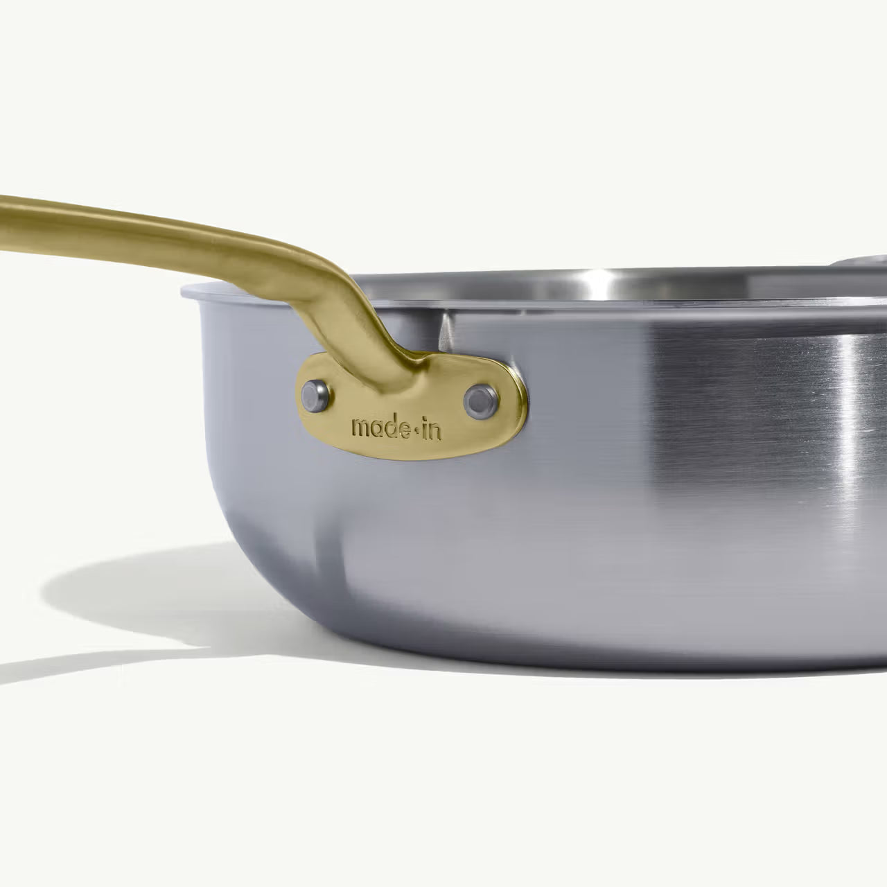 MADE IN® Stainless Clad Saucier with Lid: 5 QT, Antique Brass Handle