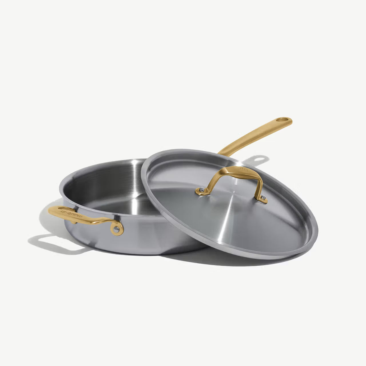 MADE IN® Stainless Clad Saute Pan with Lid: 3.5 QT, Antique Brass Handle