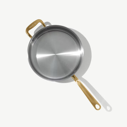MADE IN® Stainless Clad Saute Pan with Lid: 3.5 QT, Antique Brass Handle