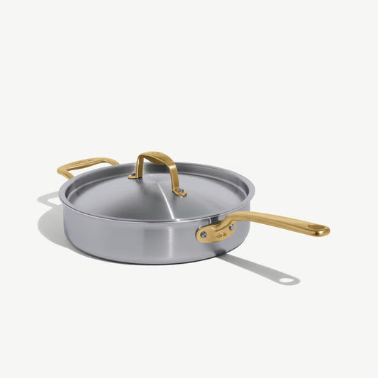 MADE IN® Stainless Clad Saute Pan with Lid: 3.5 QT, Antique Brass Handle