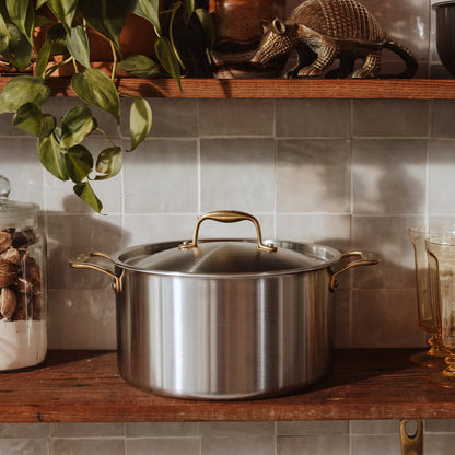 MADE IN® Stainless Clad Stock Pot with Lid:  8 QT, Antique Brass Handle