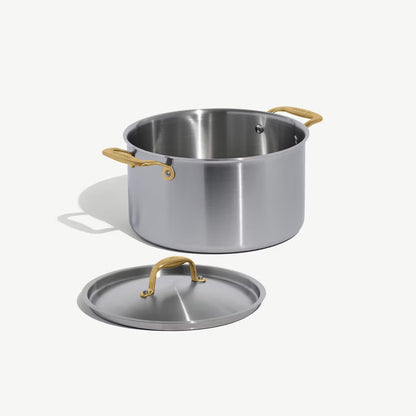 MADE IN® Stainless Clad Stock Pot with Lid:  8 QT, Antique Brass Handle