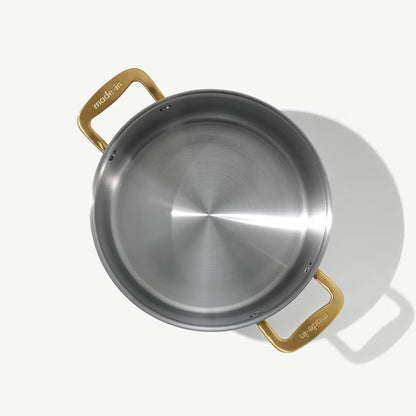 MADE IN® Stainless Clad Stock Pot with Lid:  8 QT, Antique Brass Handle
