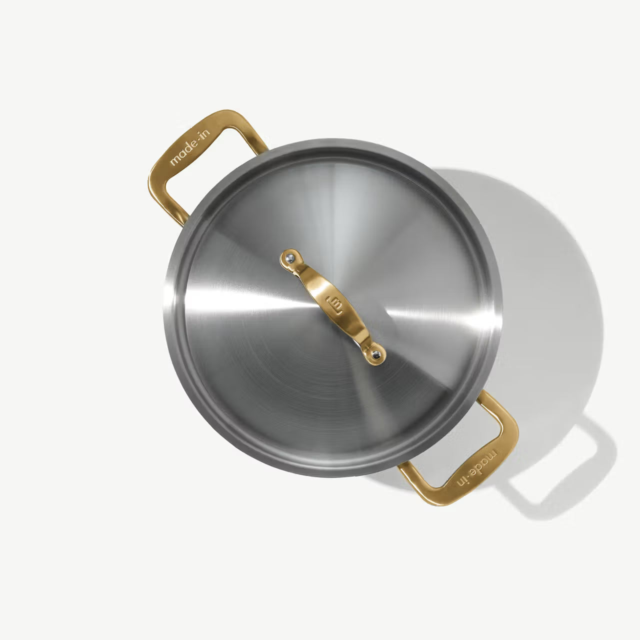 MADE IN® Stainless Clad Stock Pot with Lid:  8 QT, Antique Brass Handle