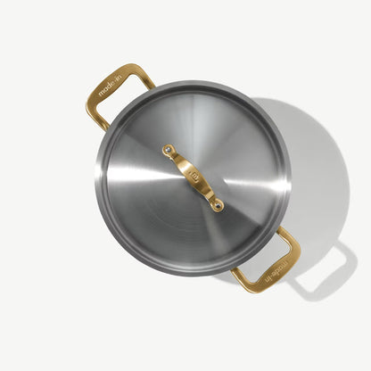 MADE IN® Stainless Clad Stock Pot with Lid:  8 QT, Antique Brass Handle