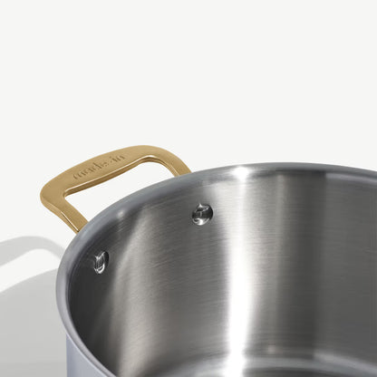 MADE IN® Stainless Clad Stock Pot with Lid:  8 QT, Antique Brass Handle