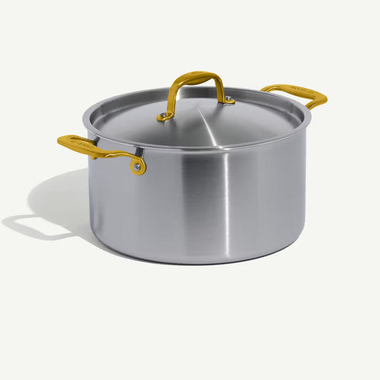 MADE IN® Stainless Clad Stock Pot with Lid:  8 QT, Antique Brass Handle