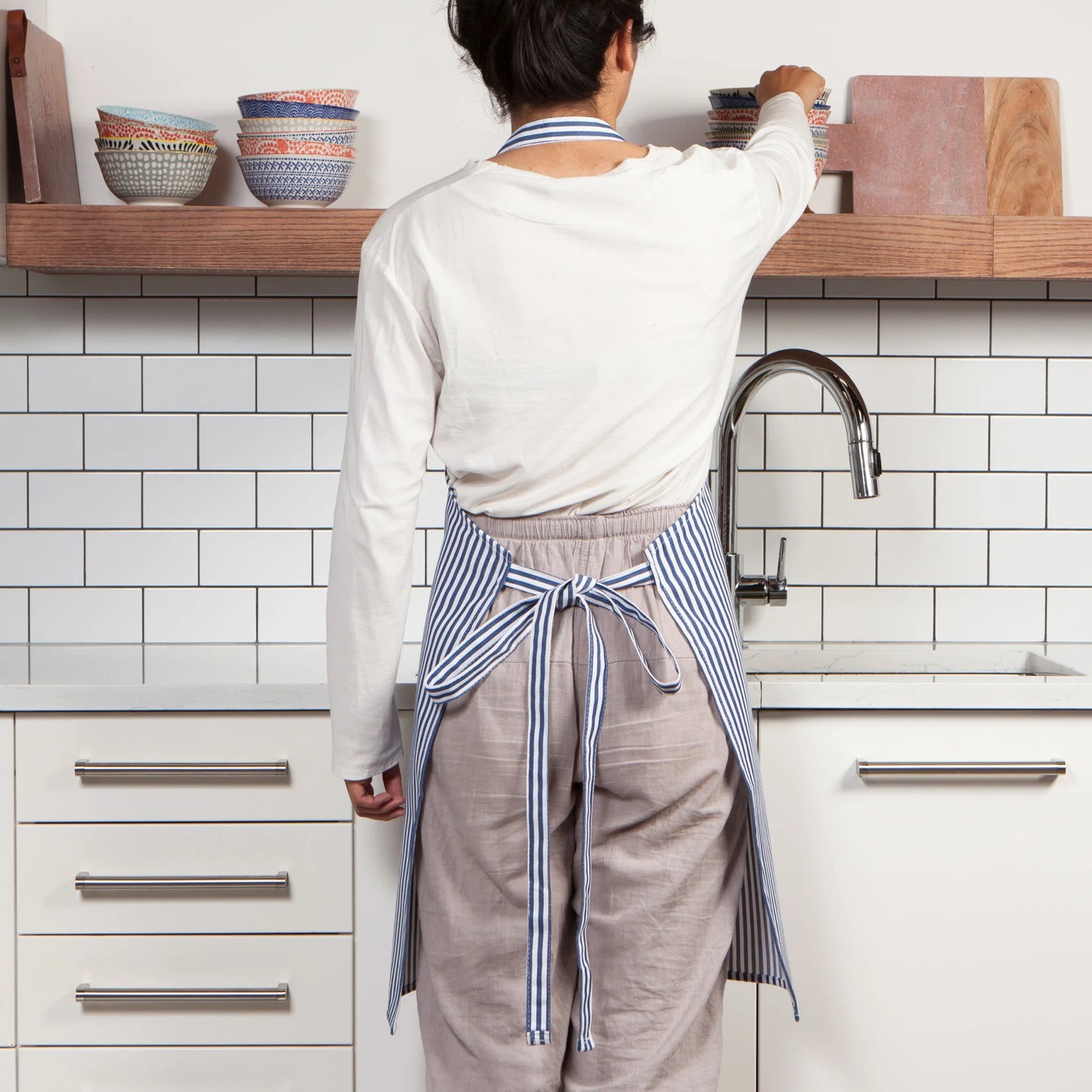 NOW Designs Apron: Chef, Narrow Royal Blue Stripe