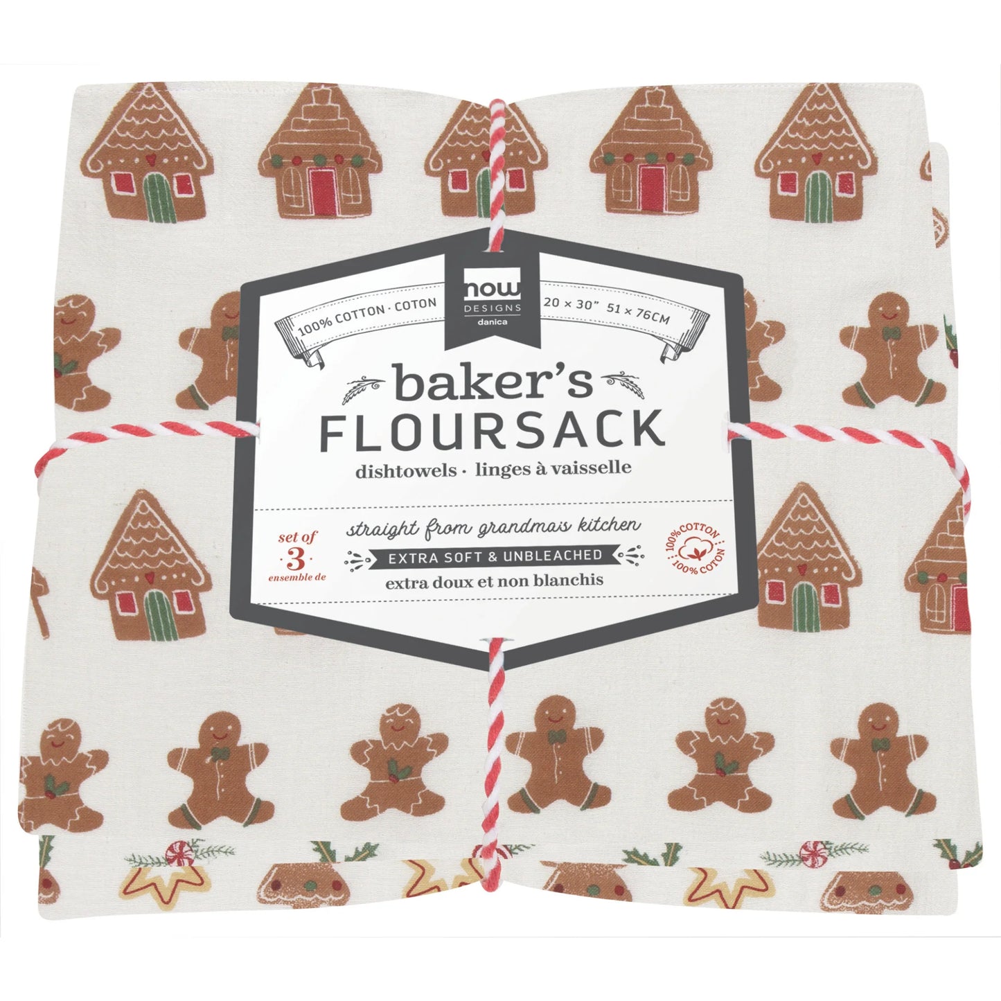 NOW Designs Floursack Towels (Set of 3): Baker's, Christmas Cookies