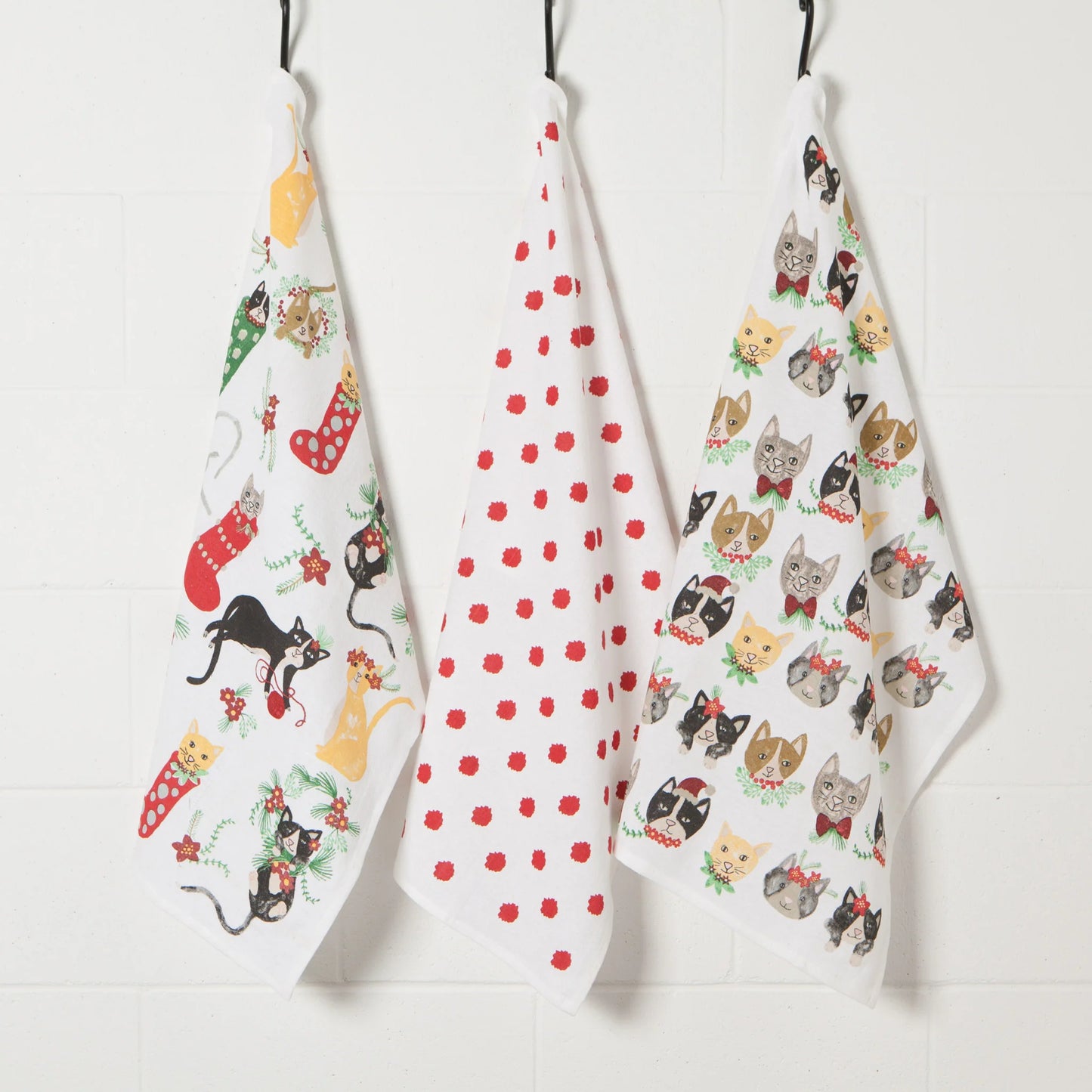 NOW Designs Floursack Towels (Set of 3): Baker's, Meowy Christmas
