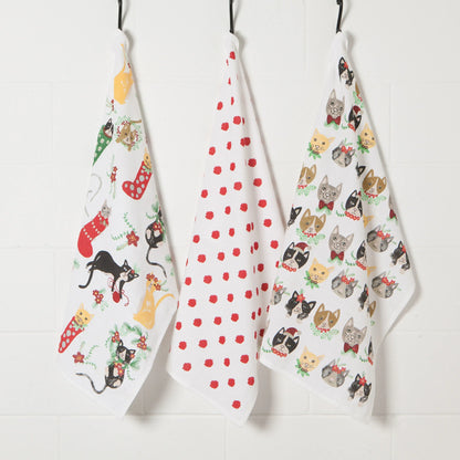 NOW Designs Floursack Towels (Set of 3): Baker's, Meowy Christmas