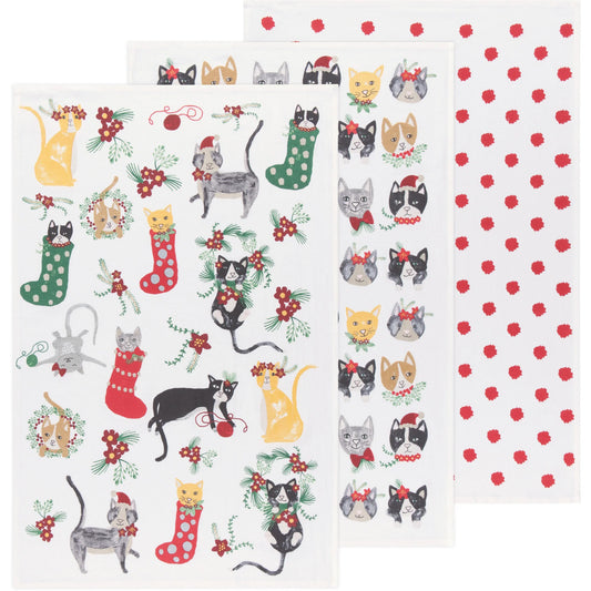 NOW Designs Floursack Towels (Set of 3): Baker's, Meowy Christmas