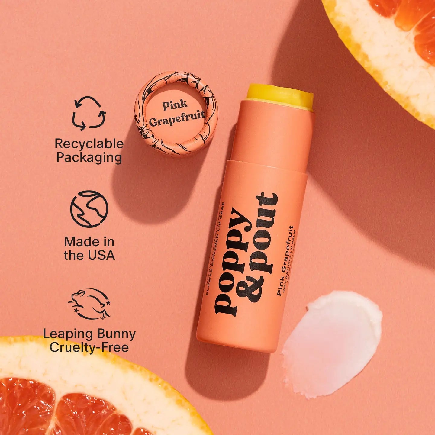 Poppy & Pout Lip Balm: Pink Grapefruit