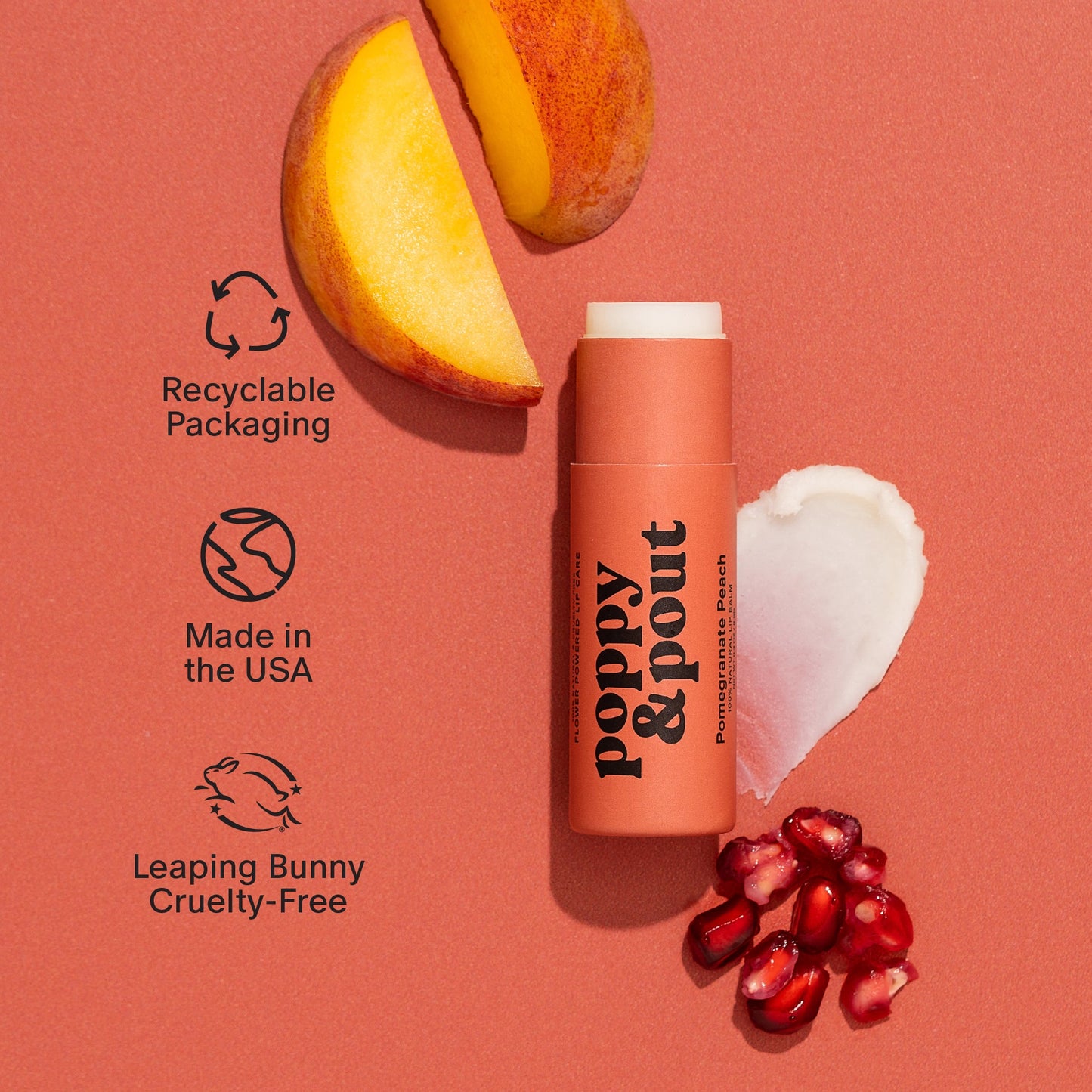 Poppy & Pout Lip Balm: Pomegranate Peach