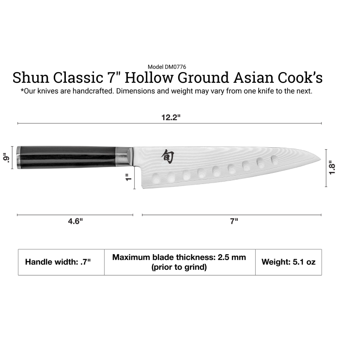 Shun Classic Onyx  7" Hollow Ground Asian Cook's Knife