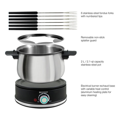 SwissMar Arolla Electric Fondue Set: Stainless