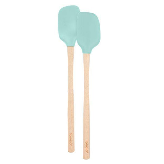Tovolo Flex-Core Wood Handle Mini Spatula & Spoonula (Set of 2): Aqua