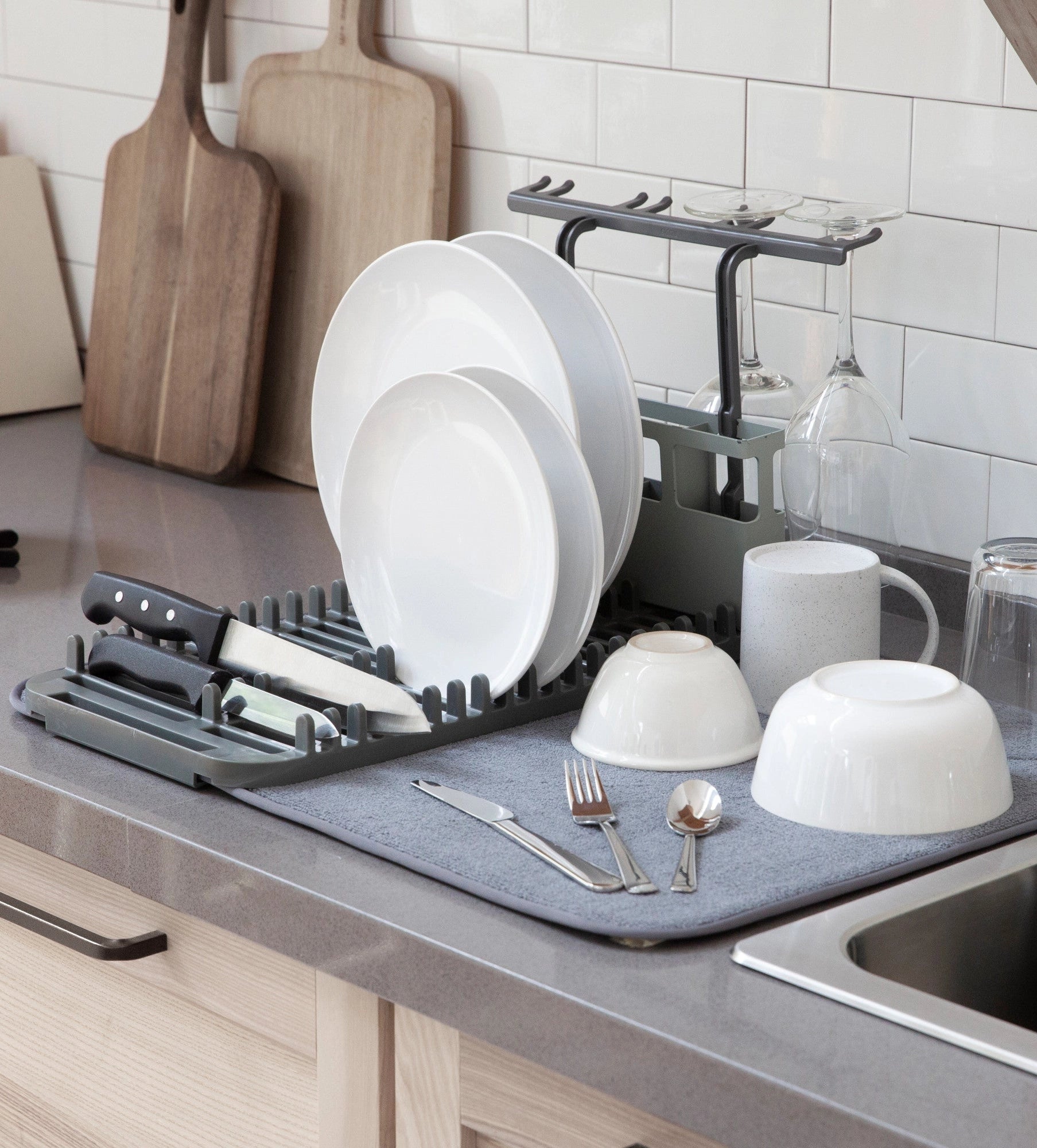 Umbra Udry Dish Rack & Utensil Caddy with Drying Mat