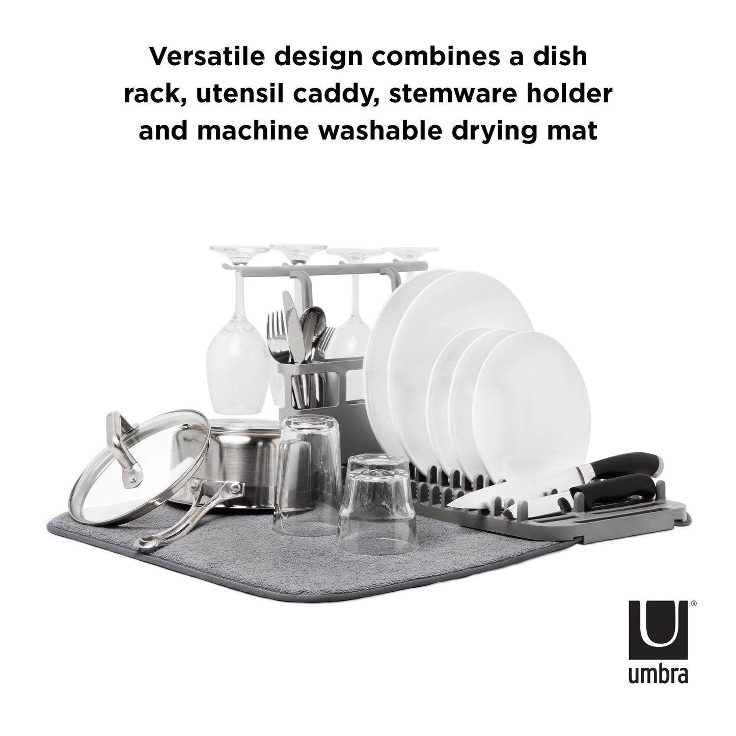 Umbra Udry Dish Rack & Utensil Caddy with Drying Mat