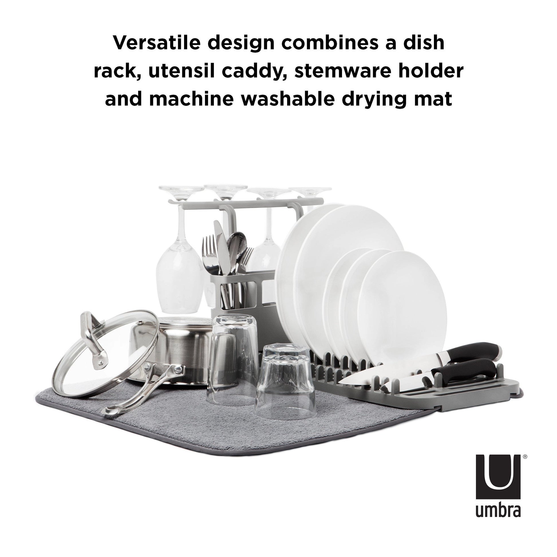 Umbra Udry Dish Rack & Utensil Caddy with Drying Mat