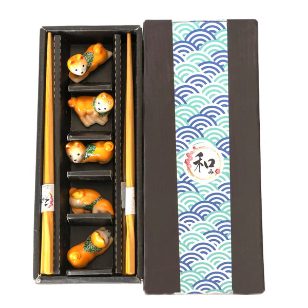 Urban Tokyo Chopsticks and Rests Gift Set: Shiba Inu