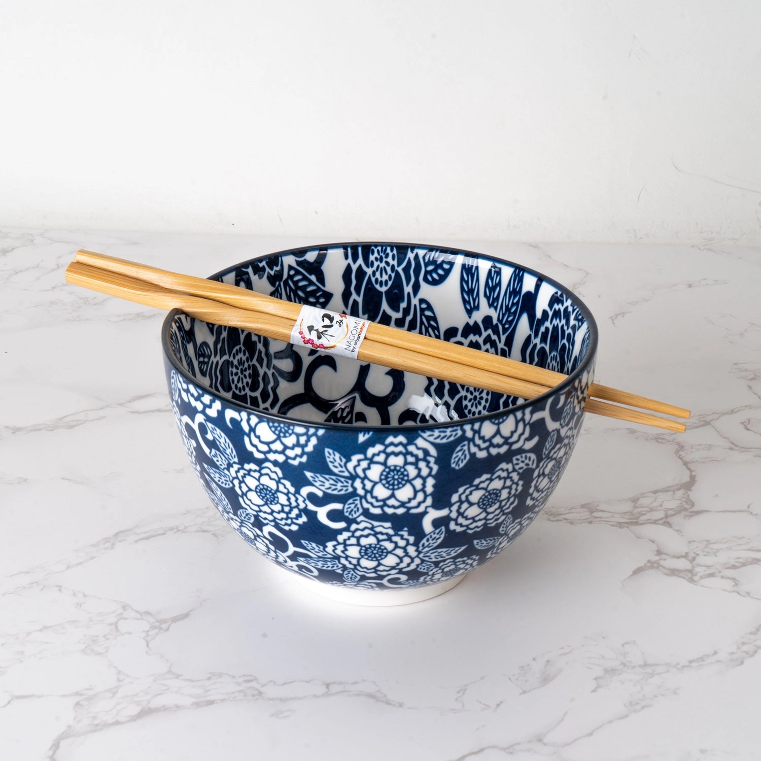 Urban Tokyo Noodle Bowl with Chopsticks: 20 oz, Botan Flower