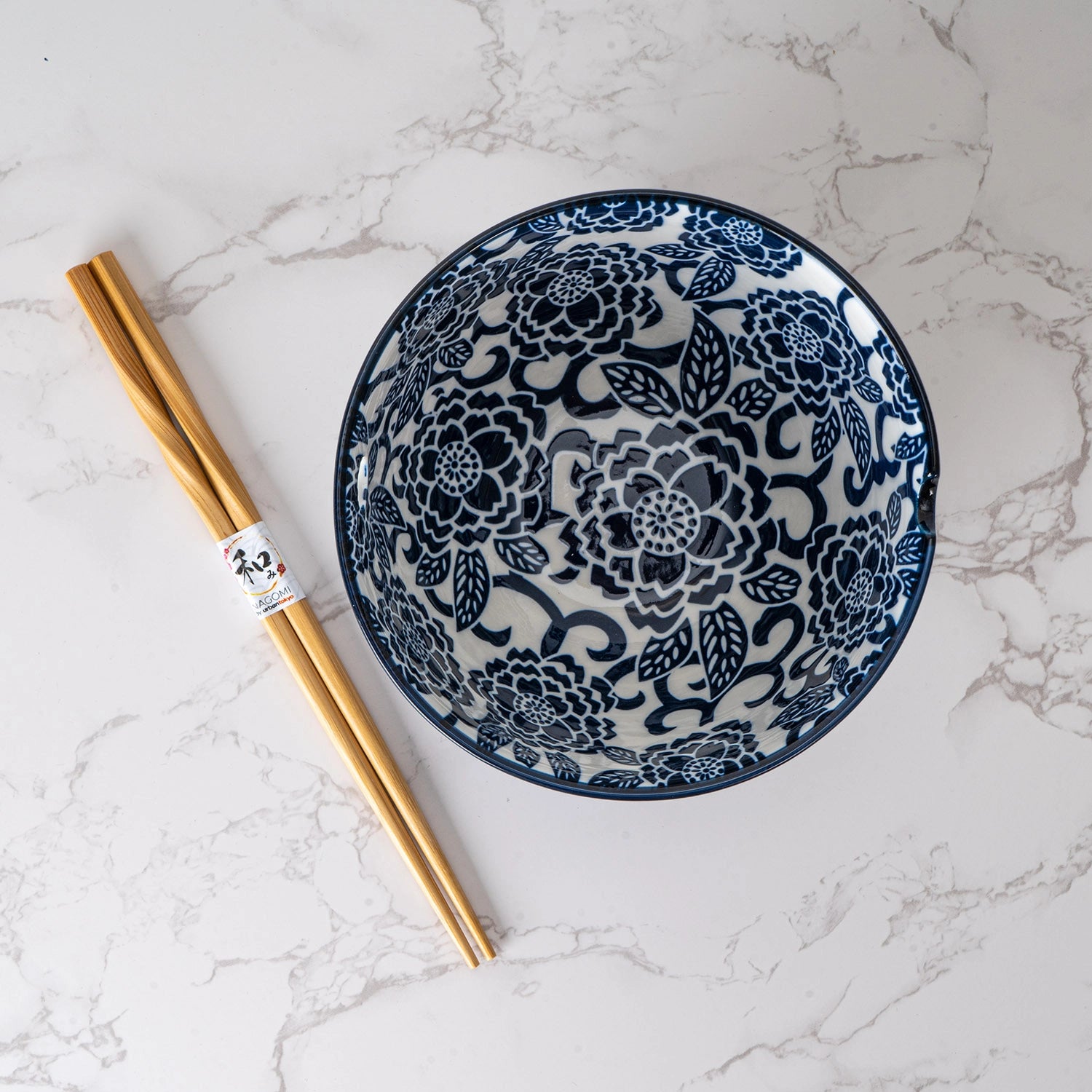 Urban Tokyo Noodle Bowl with Chopsticks: 20 oz, Botan Flower