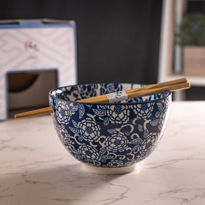 Urban Tokyo Noodle Bowl with Chopsticks: 20 oz, Botan Flower