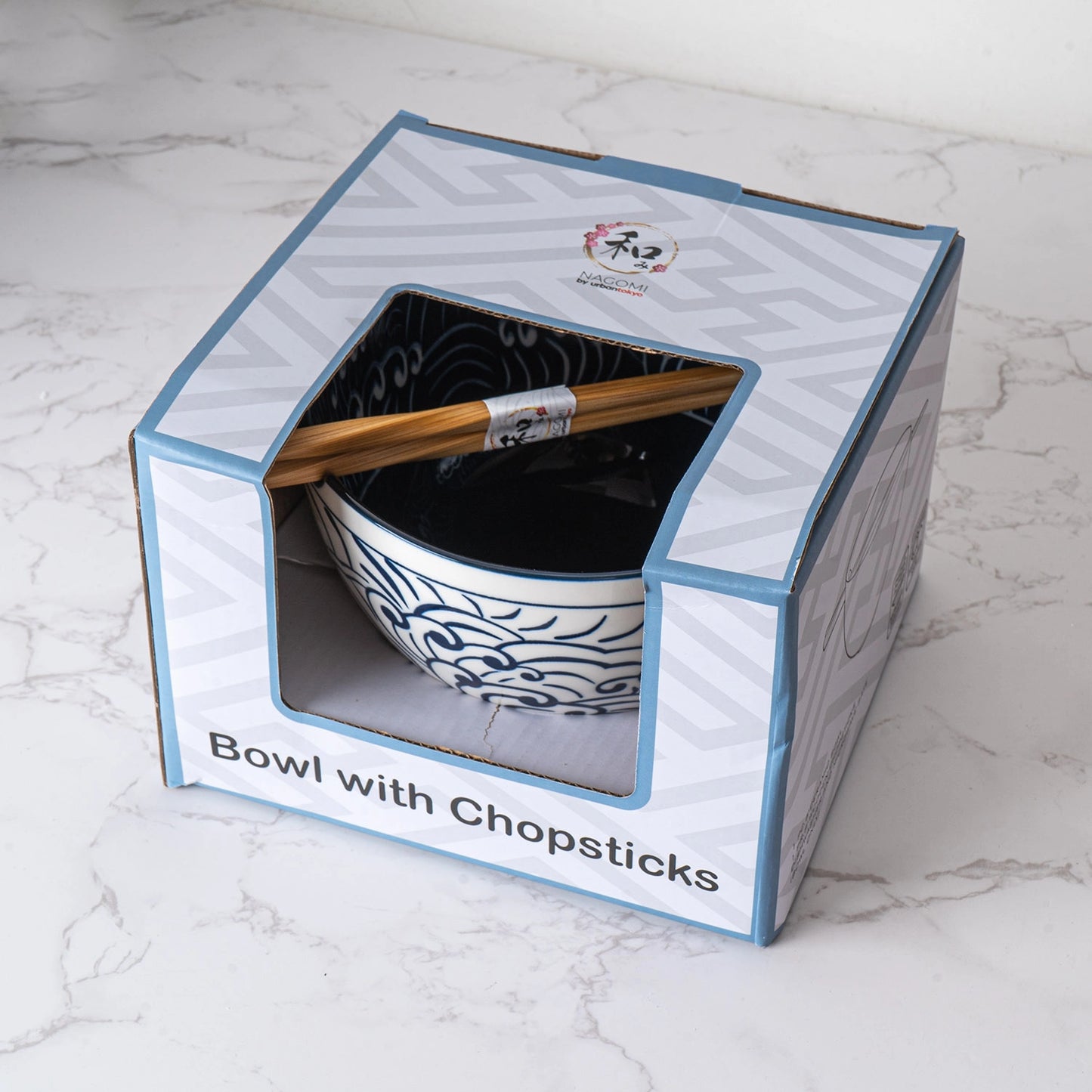 Urban Tokyo Noodle Bowl with Chopsticks: 20 oz, Nami Waves