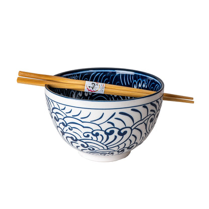 Urban Tokyo Noodle Bowl with Chopsticks: 20 oz, Nami Waves