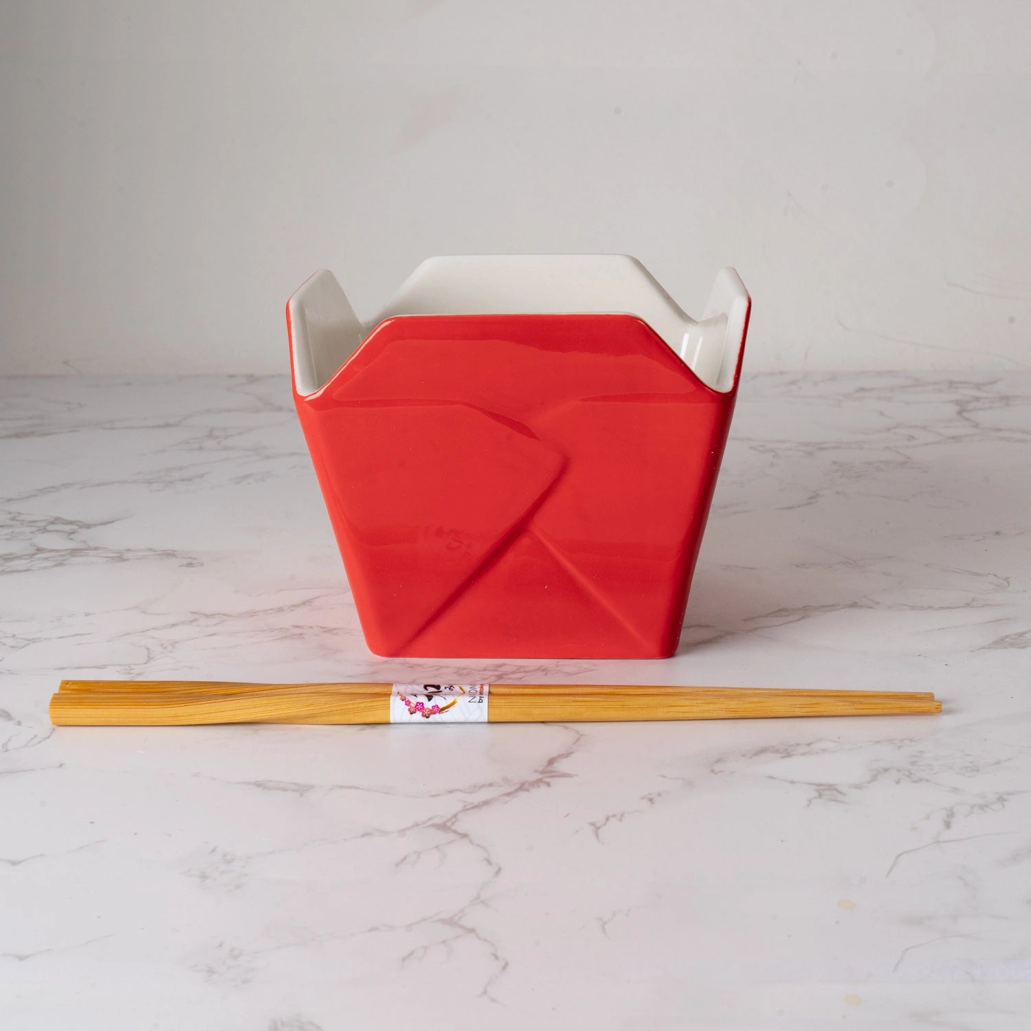 Urban Tokyo 'Takeout' Noodle Bowl with Chopsticks: 16 oz., Dragon (Red)