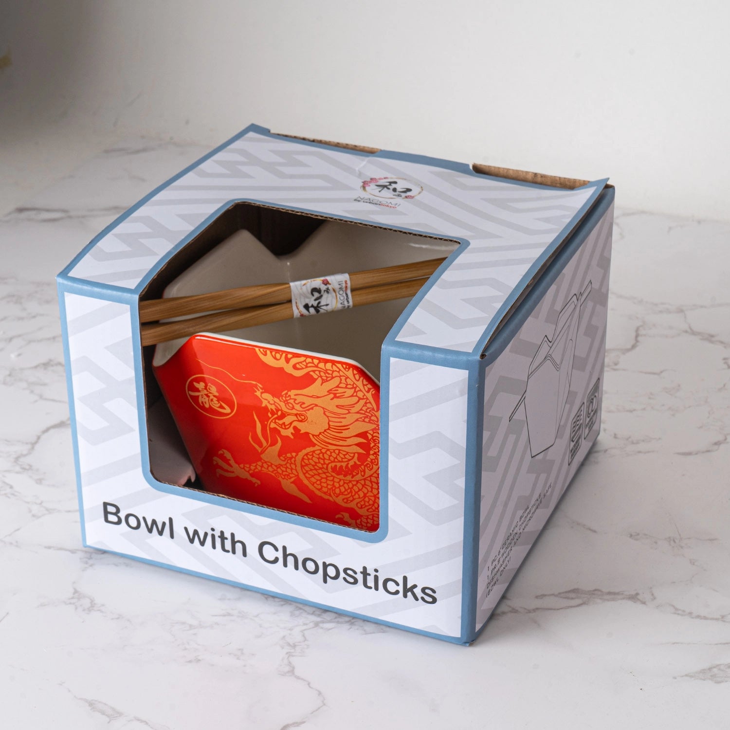 Urban Tokyo 'Takeout' Noodle Bowl with Chopsticks: 16 oz., Dragon (Red)