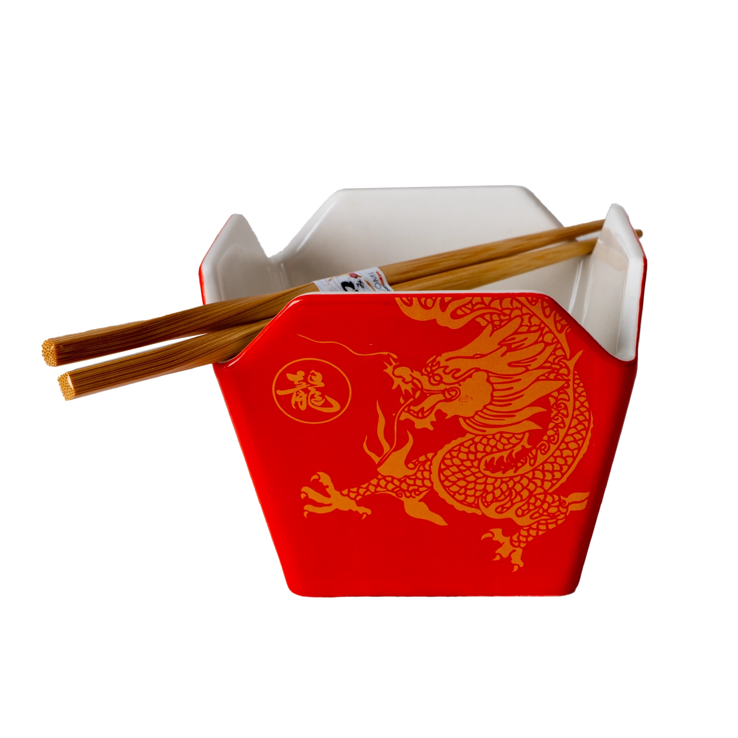 Urban Tokyo 'Takeout' Noodle Bowl with Chopsticks: 16 oz., Dragon (Red)