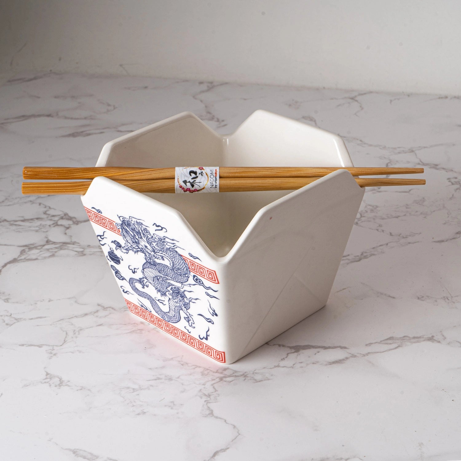 Urban Tokyo 'Takeout' Noodle Bowl with Chopsticks: 16 oz., Dragon (White)
