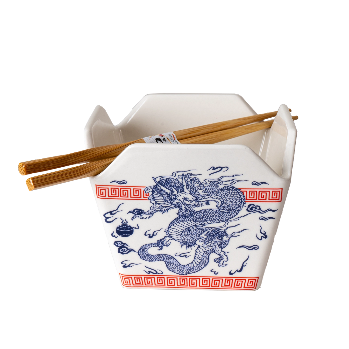 Urban Tokyo 'Takeout' Noodle Bowl with Chopsticks: 16 oz., Dragon (White)