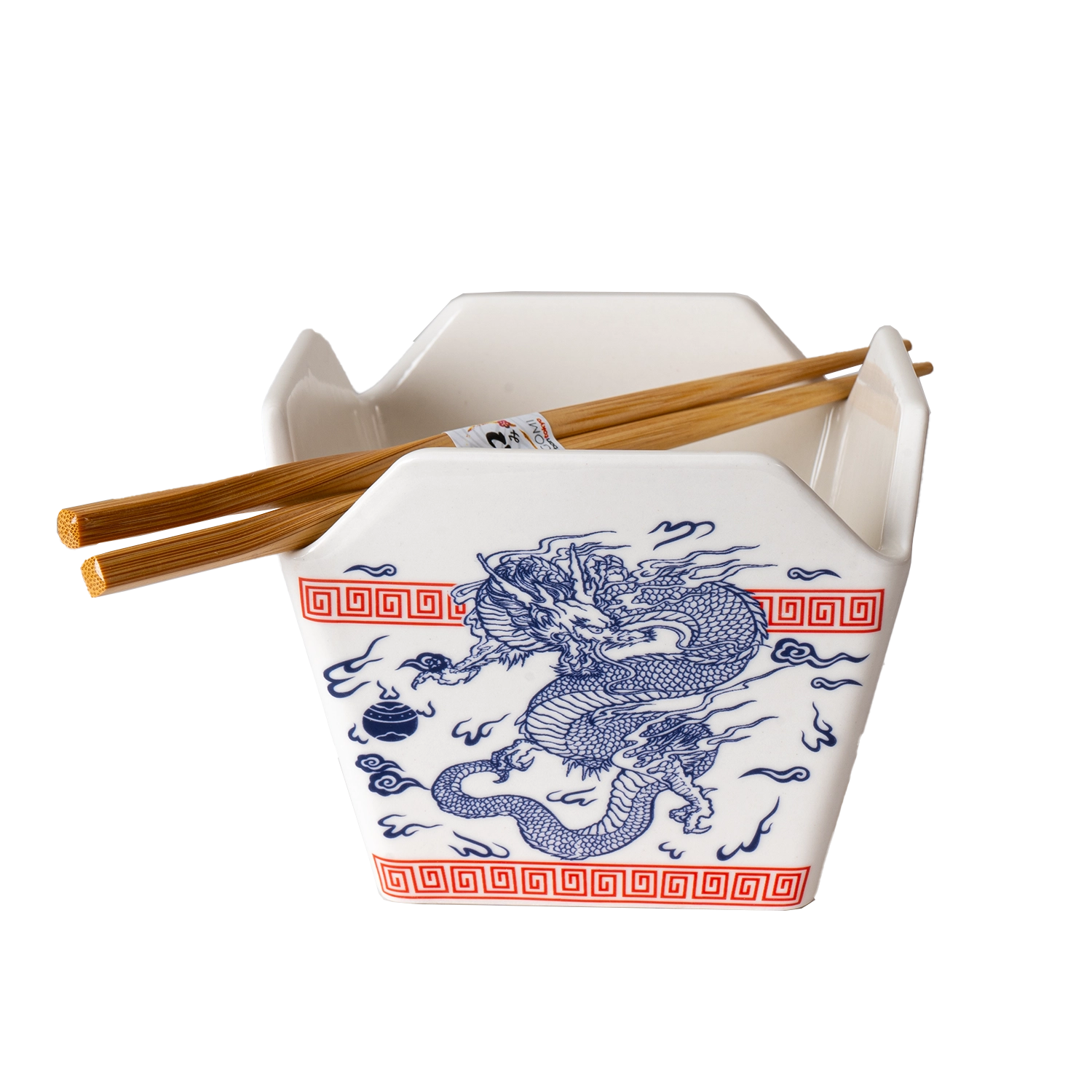 Urban Tokyo 'Takeout' Noodle Bowl with Chopsticks: 16 oz., Dragon (White)