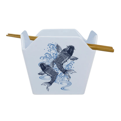 Urban Tokyo 'Takeout' Noodle Bowl with Chopsticks: 16 oz., Koi Fish
