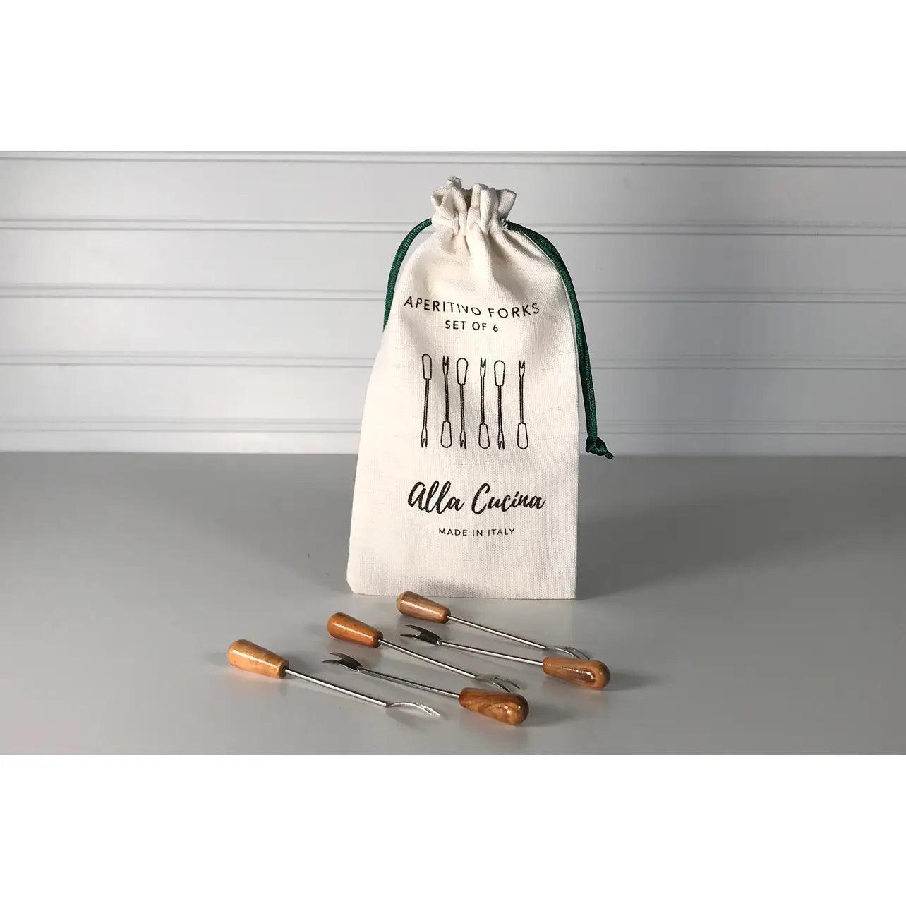 Verve Culture Italian Olivewood Appetizer Forks (Set of 6)