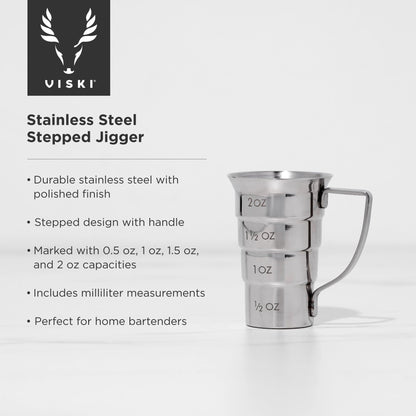 Viski Harrison Polished Stainless Steel Stepped Jigger w/ Handle