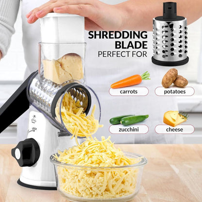 Zulay Kitchen Rotary Cheese Grater with 3 Interchangeable Drums: White