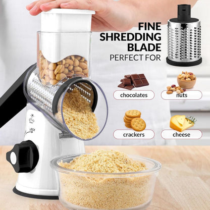 Zulay Kitchen Rotary Cheese Grater with 3 Interchangeable Drums: White