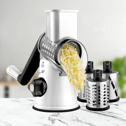 Zulay Kitchen Rotary Cheese Grater with 3 Interchangeable Drums: White