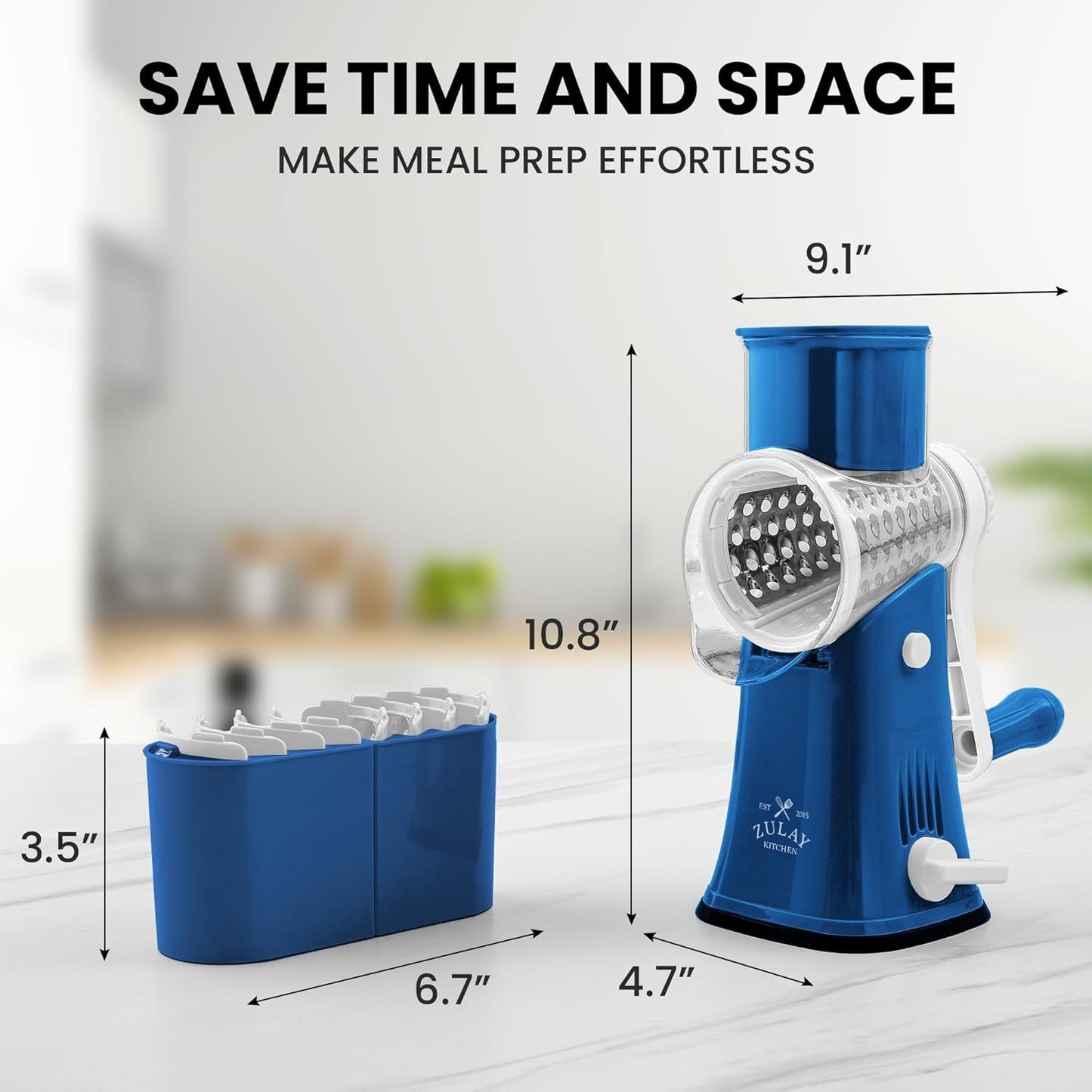 Zulay Kitchen Rotary Cheese Grater with 5 Interchangeable Drums: Blue