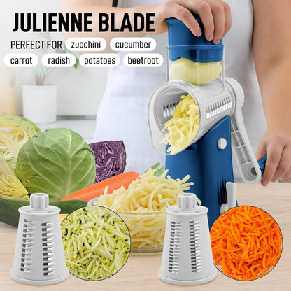 Zulay Kitchen Rotary Cheese Grater with 5 Interchangeable Drums: Blue