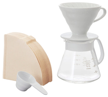 Hario V60 Ceramic Pour Over Coffee 02 Set: White
