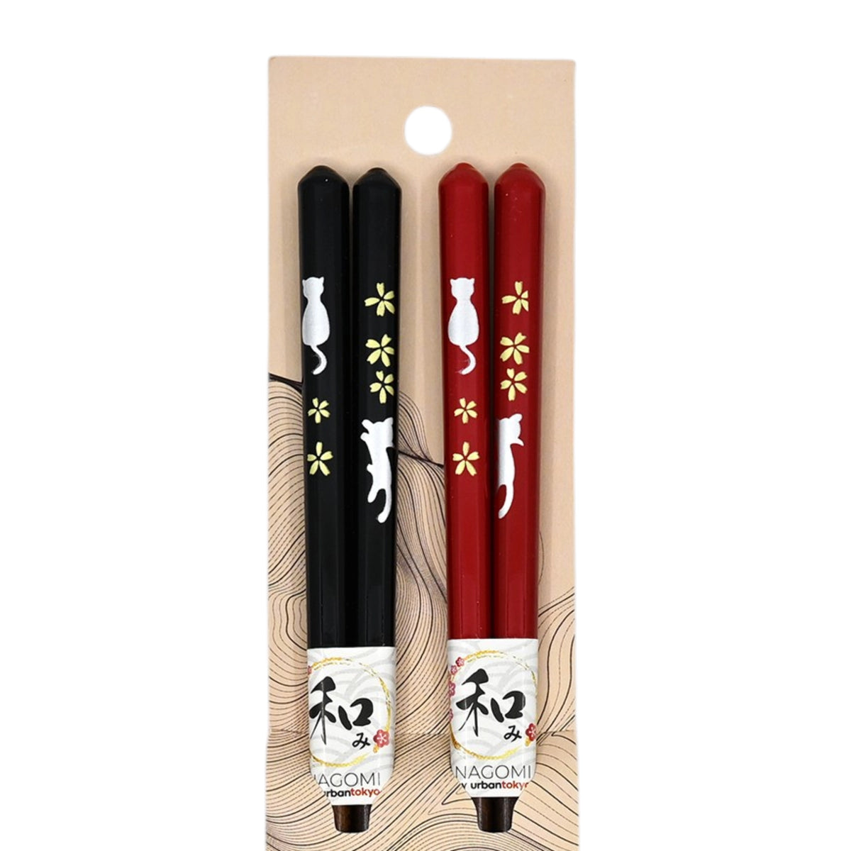 Urban Tokyo Chopsticks (Set of 2): Red & Black Cats