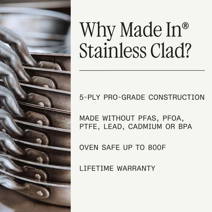 MADE IN® Stainless Clad Fry Pan:  8", Antique Brass Handle