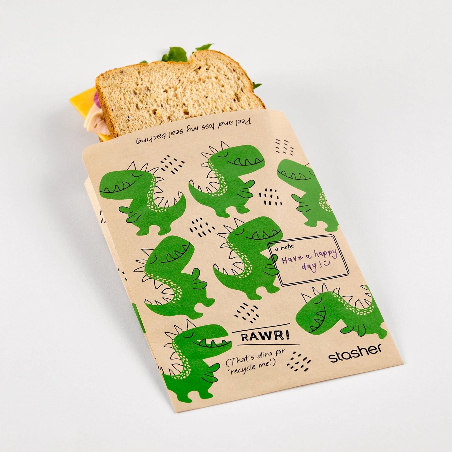 Stasher Recyclable Paper Sandwich Bags (50-count): Dinosaur